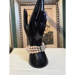 Blush Faux Pearl & Crystal Bracelet | Vintage-Inspired Dainty Statement